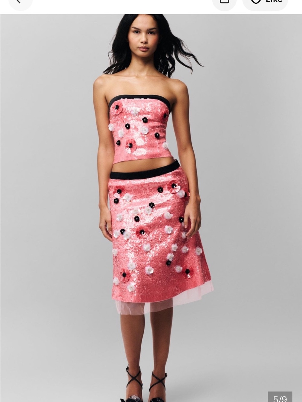 Guizio Pink Sequin Floral Mini Skirt